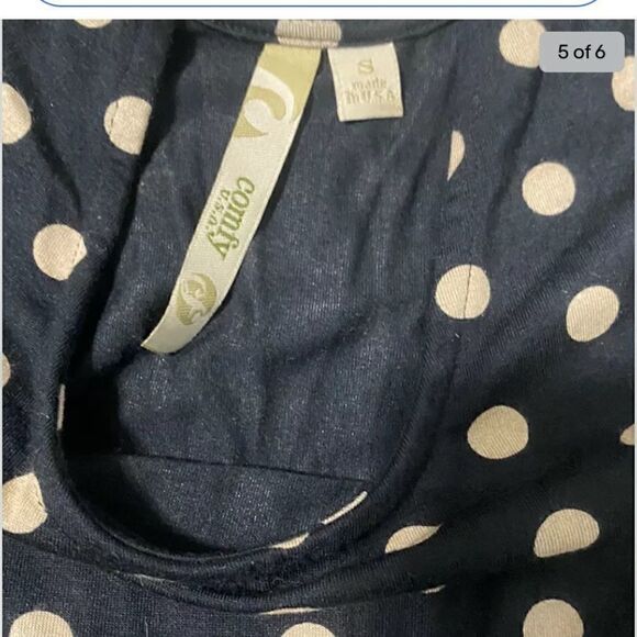 Comfy USA Polka Dot Dress Womens S Cold Shoulder Black Tan Swing Dress Soft USA - Picture 5 of 6